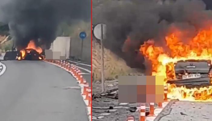 Antalya'da korkunç kaza!  Devrilen araçta yanarak can verdiler